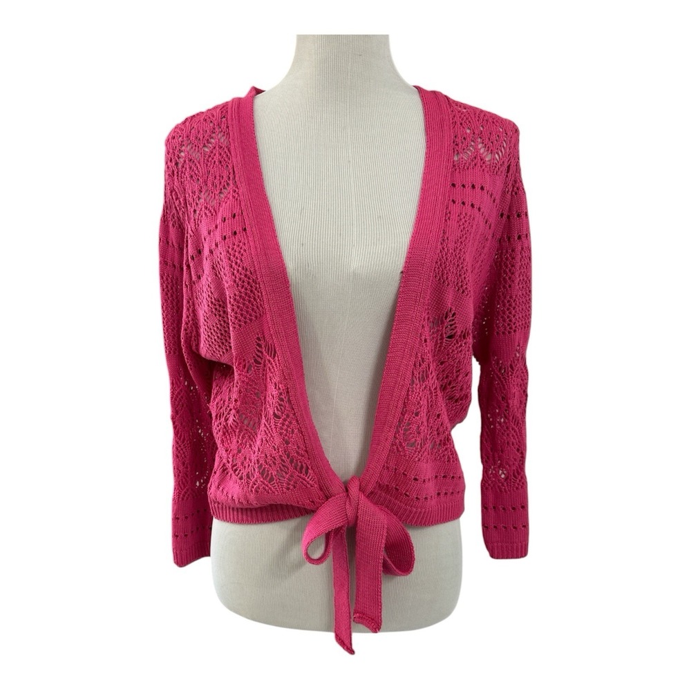 CATO Women's Size L-XL Cardigan Pink Tie Front Girlhood Coquette Cottage